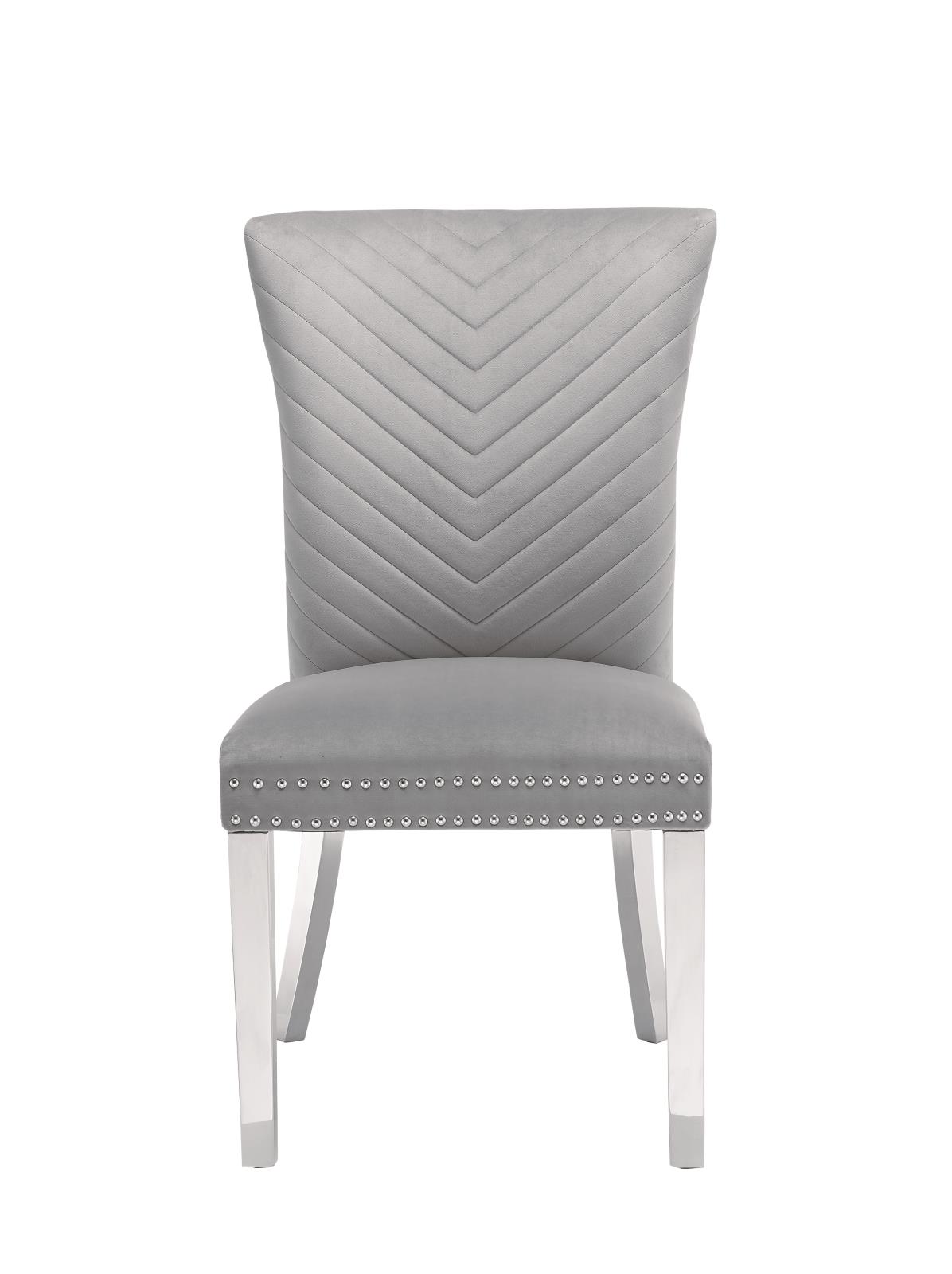 Napoli Gray Upholstered Velvet Chair with Chrome Nailhead Trim — view 2