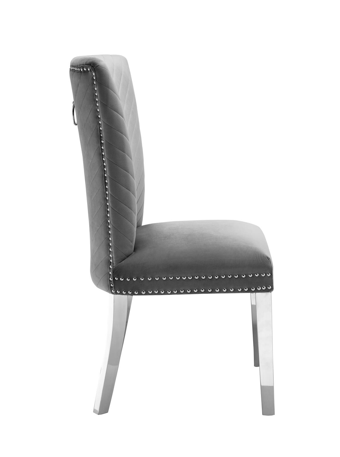 Napoli Gray Upholstered Velvet Chair with Chrome Nailhead Trim — view 3
