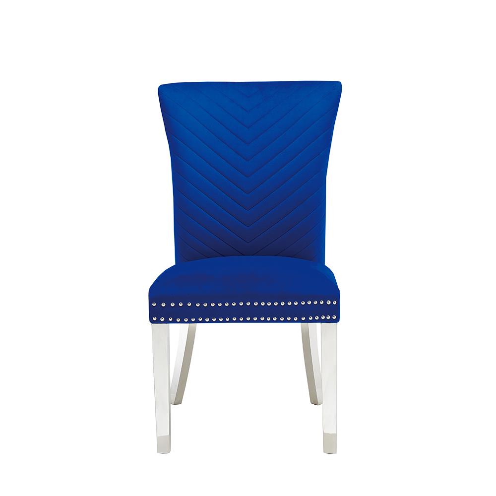 Napoli Blue Upholstered Velvet Chair with Chrome Nailhead Trim