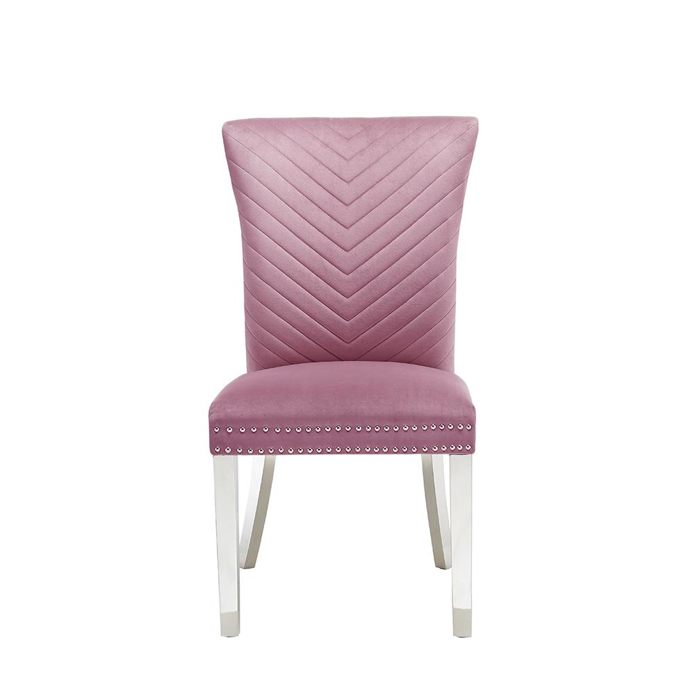 Napoli Pink Upholstered Velvet Chair with Chrome Nailhead Trim