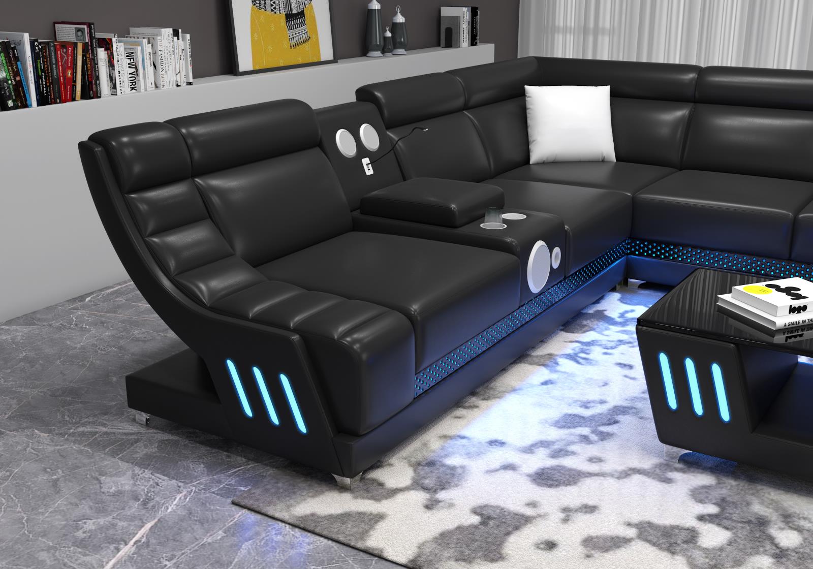 Black 3-Piece Sectional with Console — view 2