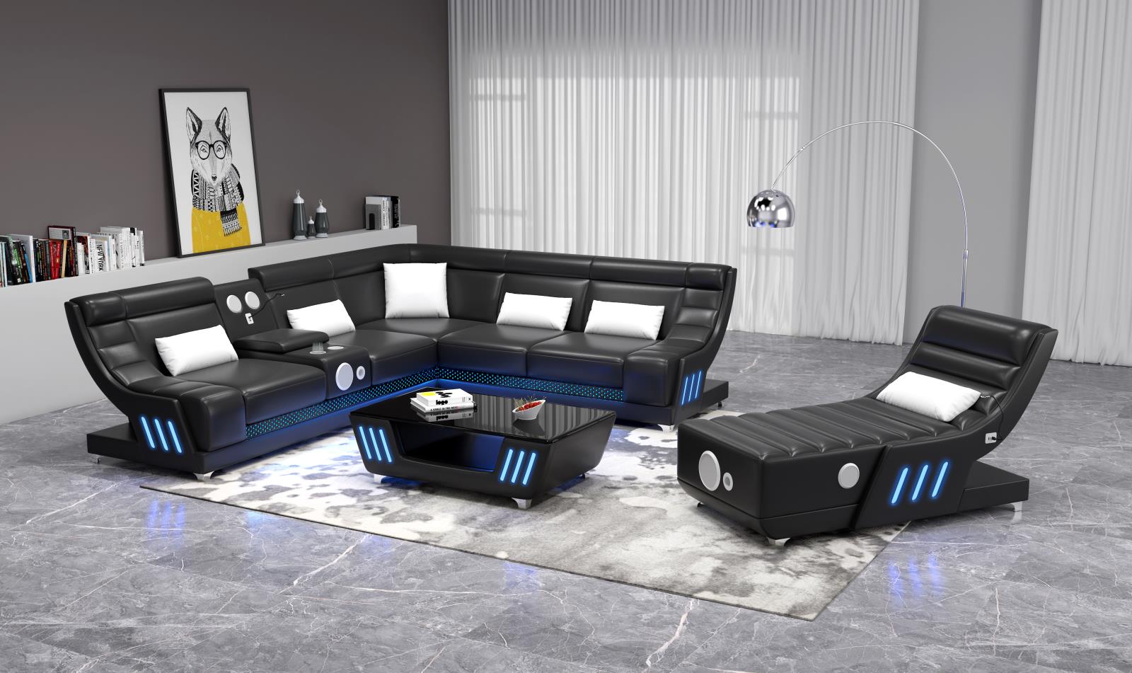 Black Chaise with Bluetooth Speaker — view 3