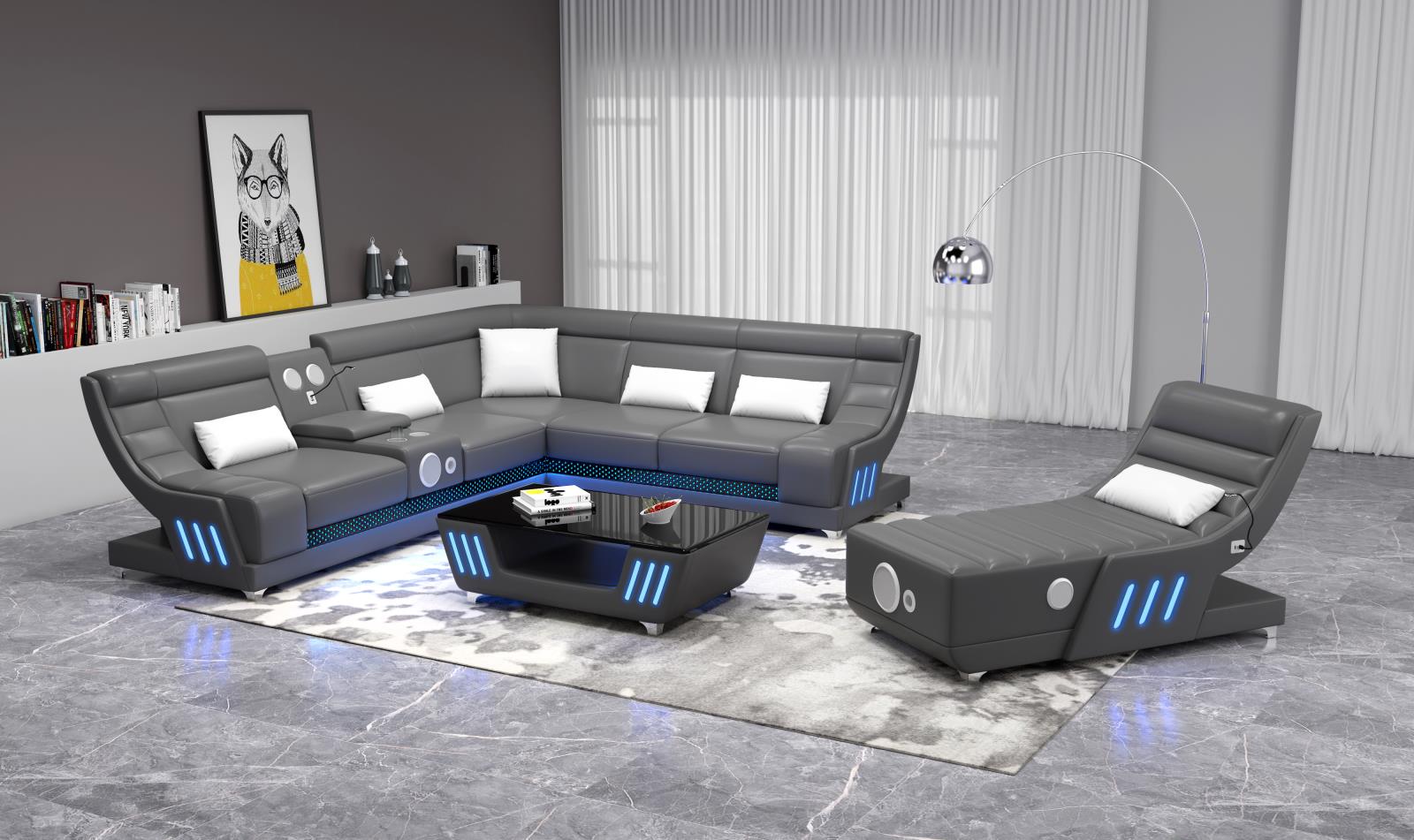 Gray Chaise with Bluetooth Speaker — view 3