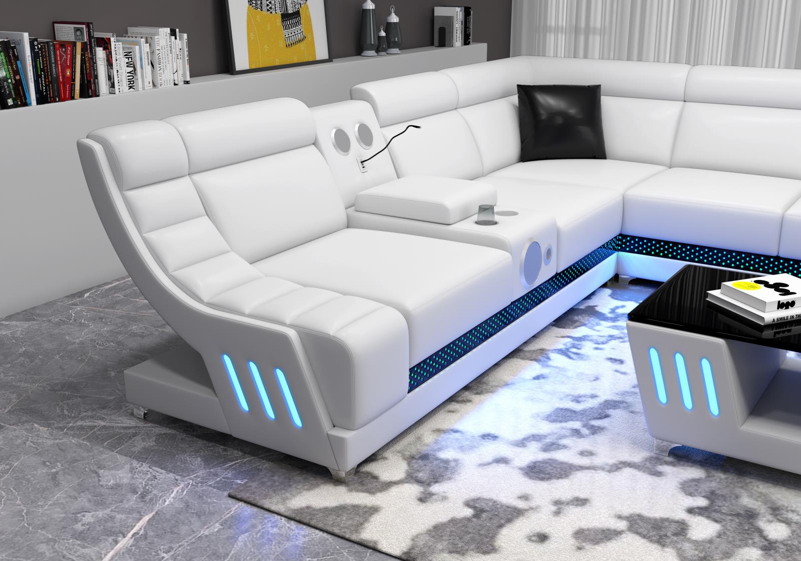 White 3-Piece Sectional with Console — view 2