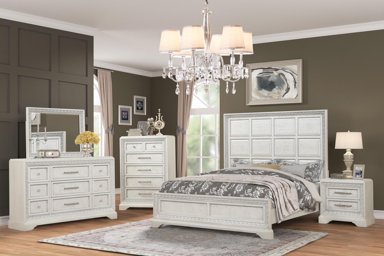 Houston Silver King Bed, Dresser & Mirror