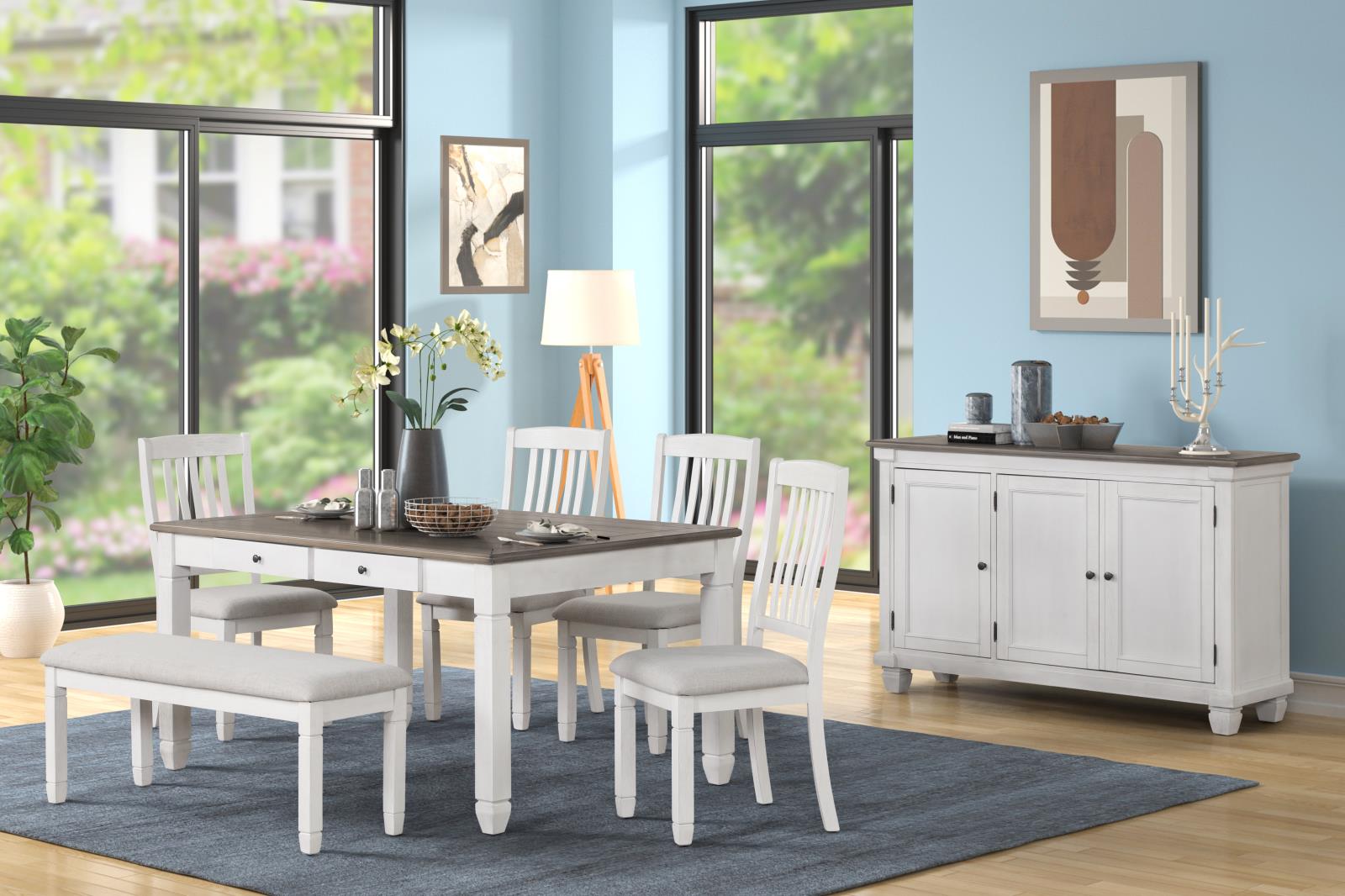 Montana Gray & White Upholstered Bench