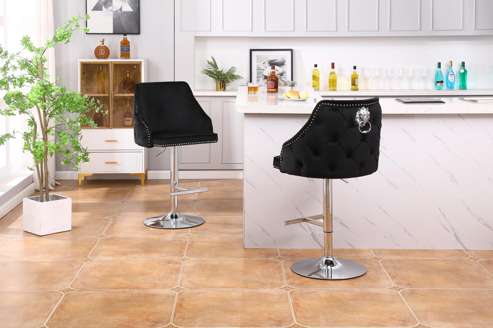 Elaine Black 360° Swivel Barstool with Electroplated Lion Head Pull Tab
