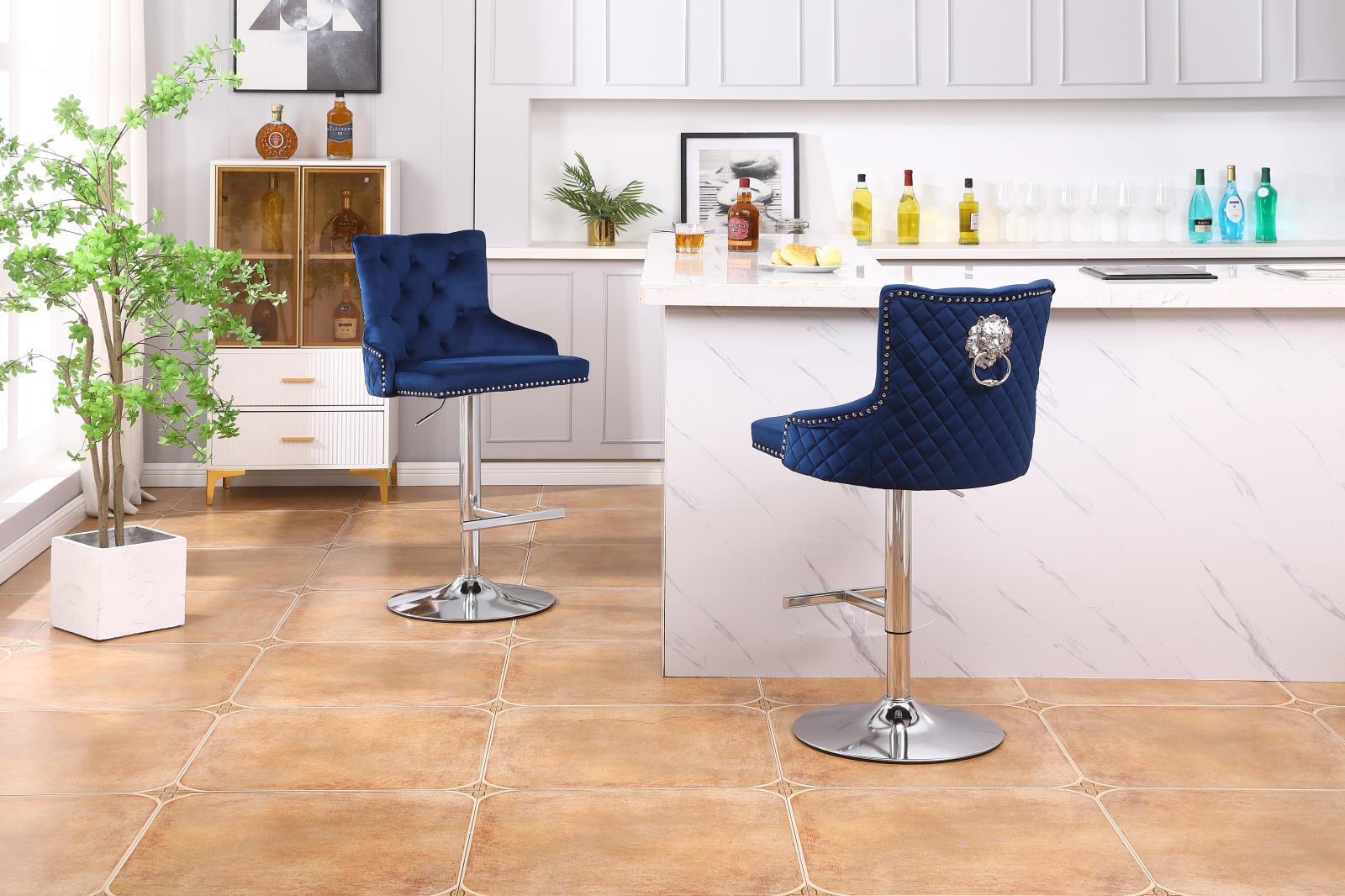 Aleppo Blue 360° Swivel Barstool with Electroplated Lion Head Pull Tab — view 2