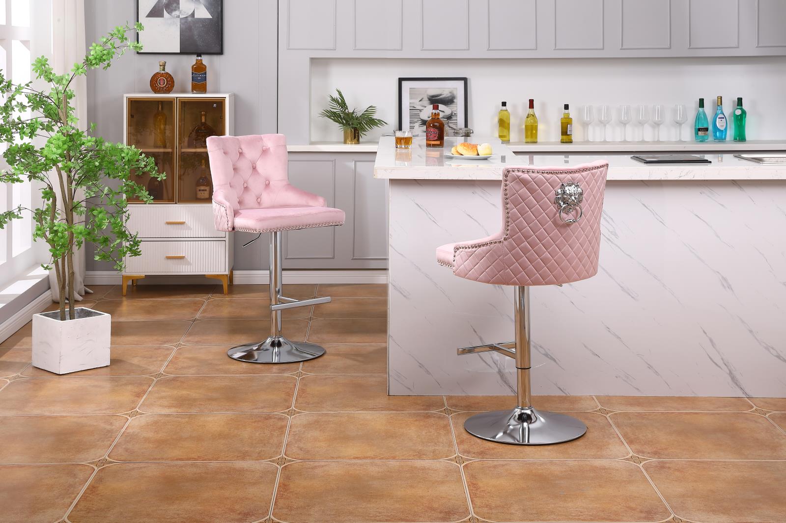 Aleppo Pink 360° Swivel Barstool with Electroplated Lion Head Pull Tab — view 2
