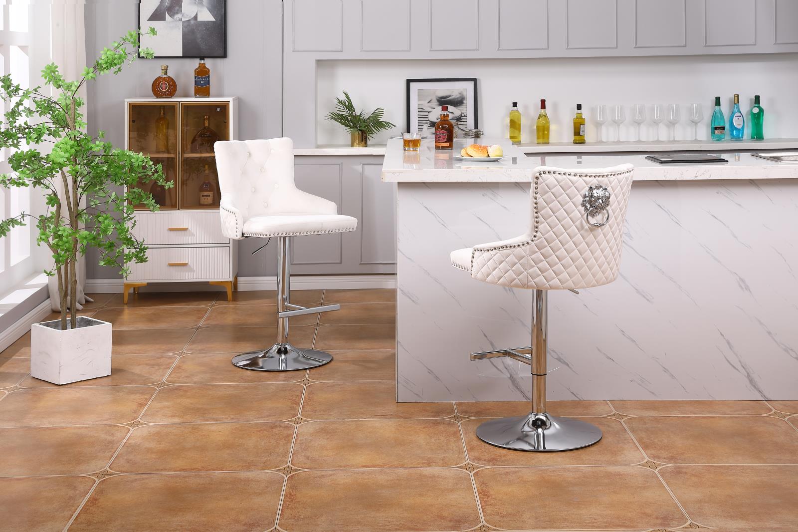 Aleppo Cream 360° Swivel Barstool with Electroplated Lion Head Pull Tab — view 2