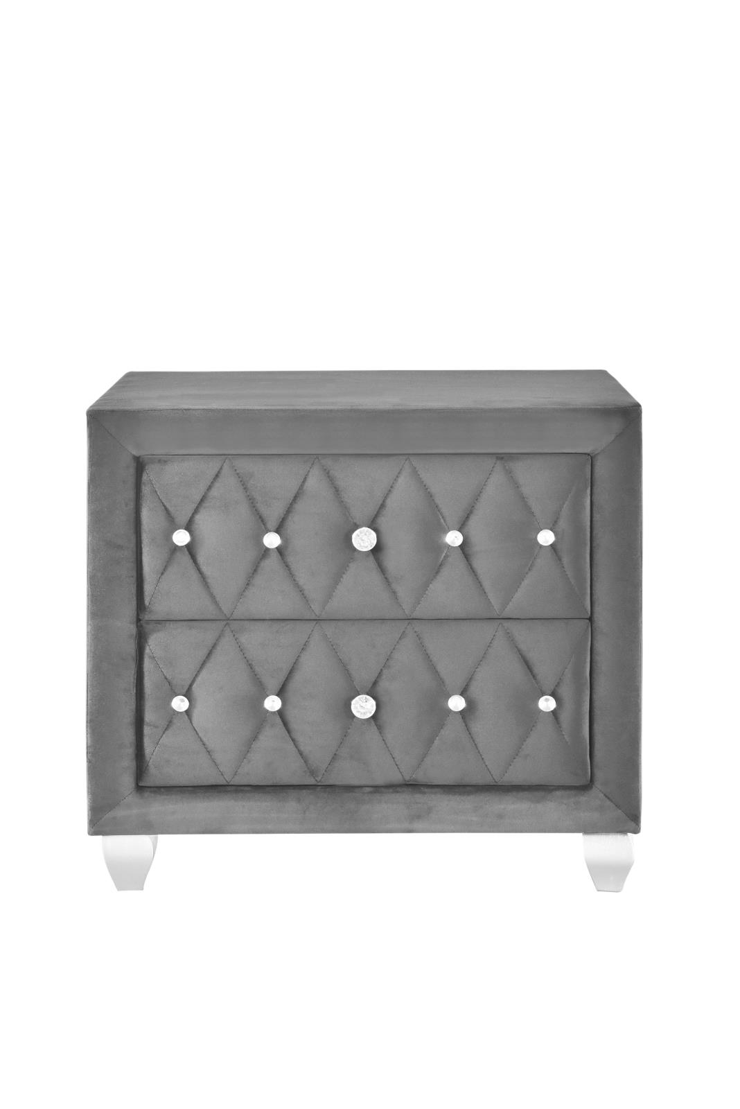 Stella Gray Upholstered Velvet 2-Drawer Nightstand