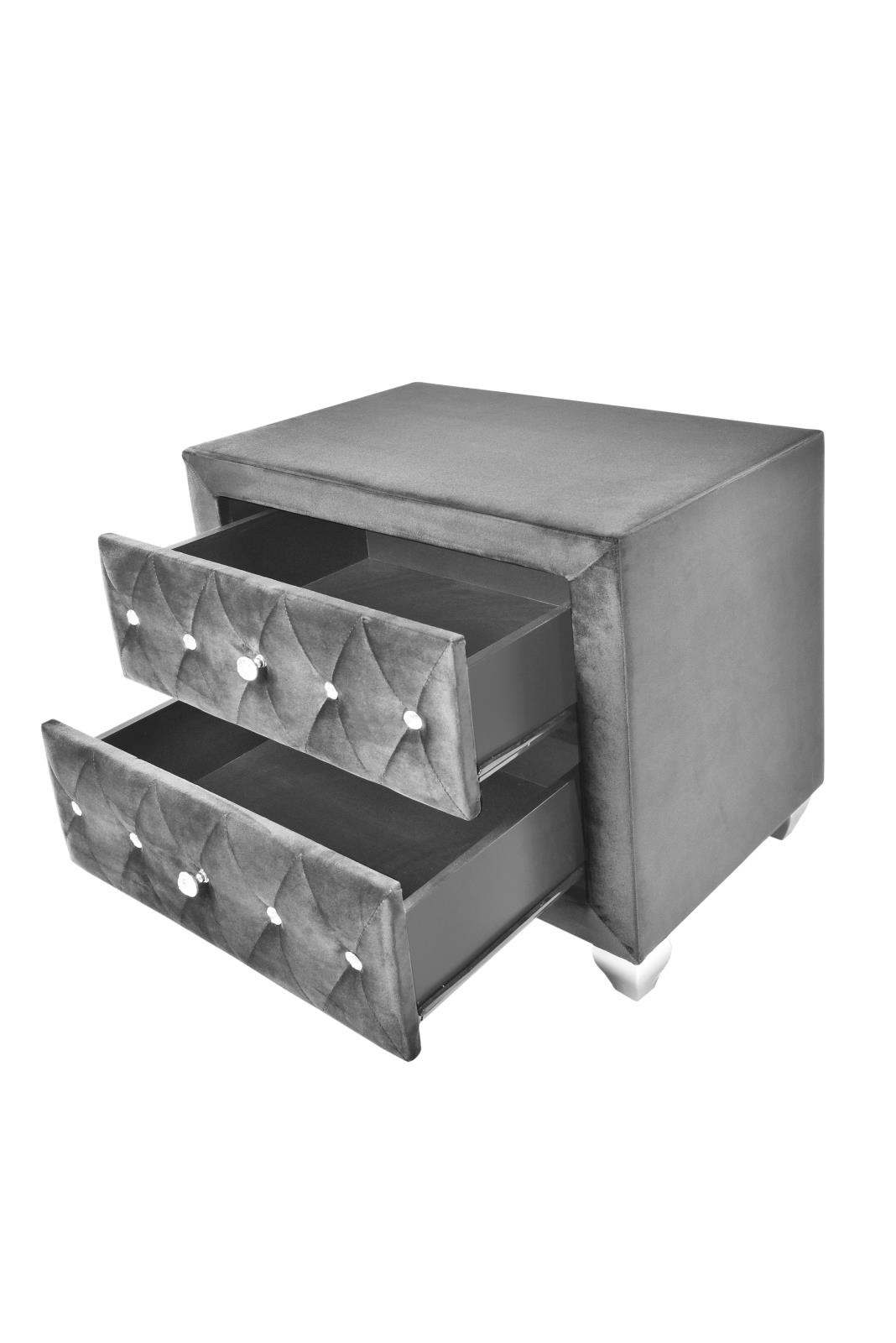 Stella Gray Upholstered Velvet 2-Drawer Nightstand — view 2