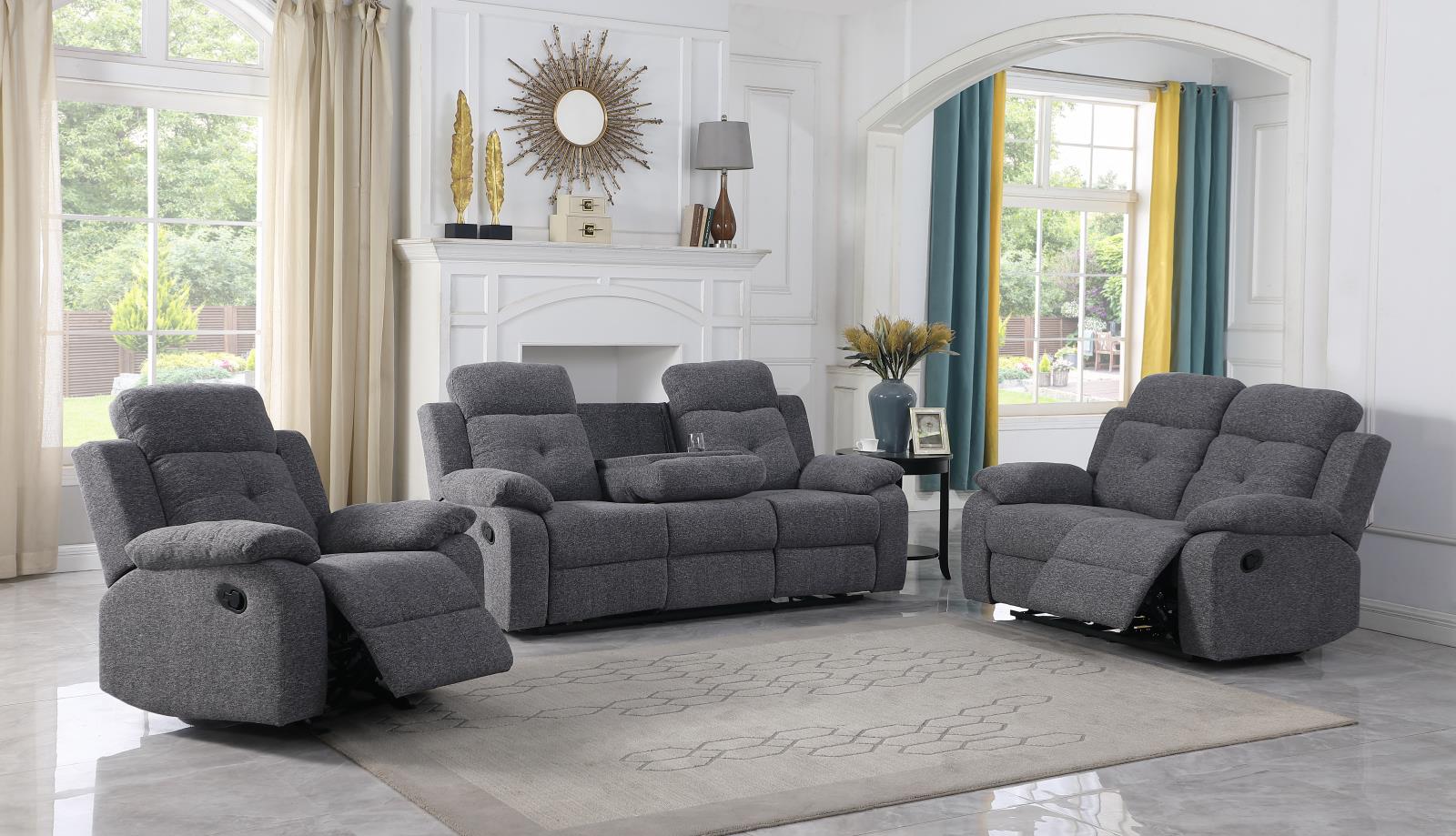 Bellinda Gray Manual Recliner Sofa with Drop-Down Table