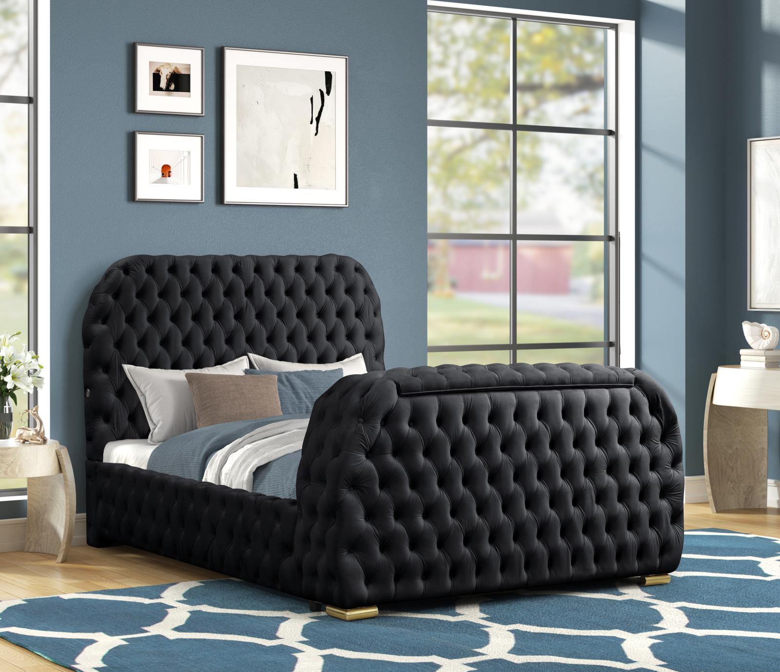 Rose Black Upholstered Queen Bed with TV Lift — view 2