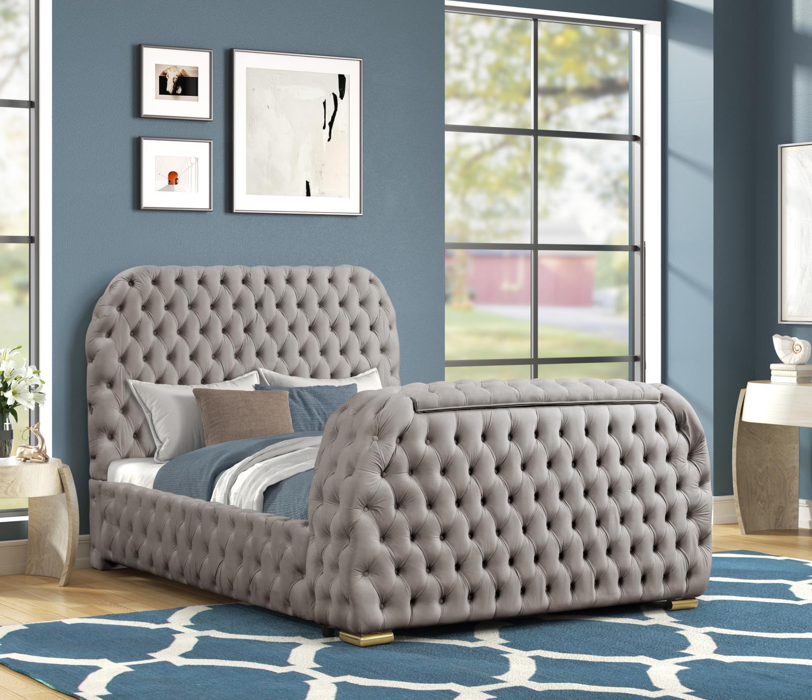 Rose Gray Upholstered King Bed with TV Lift — view 2
