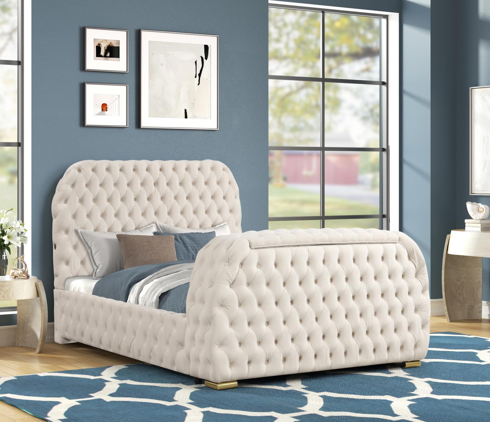 Rose Cream Upholstered King Bed with TV Lift — view 2