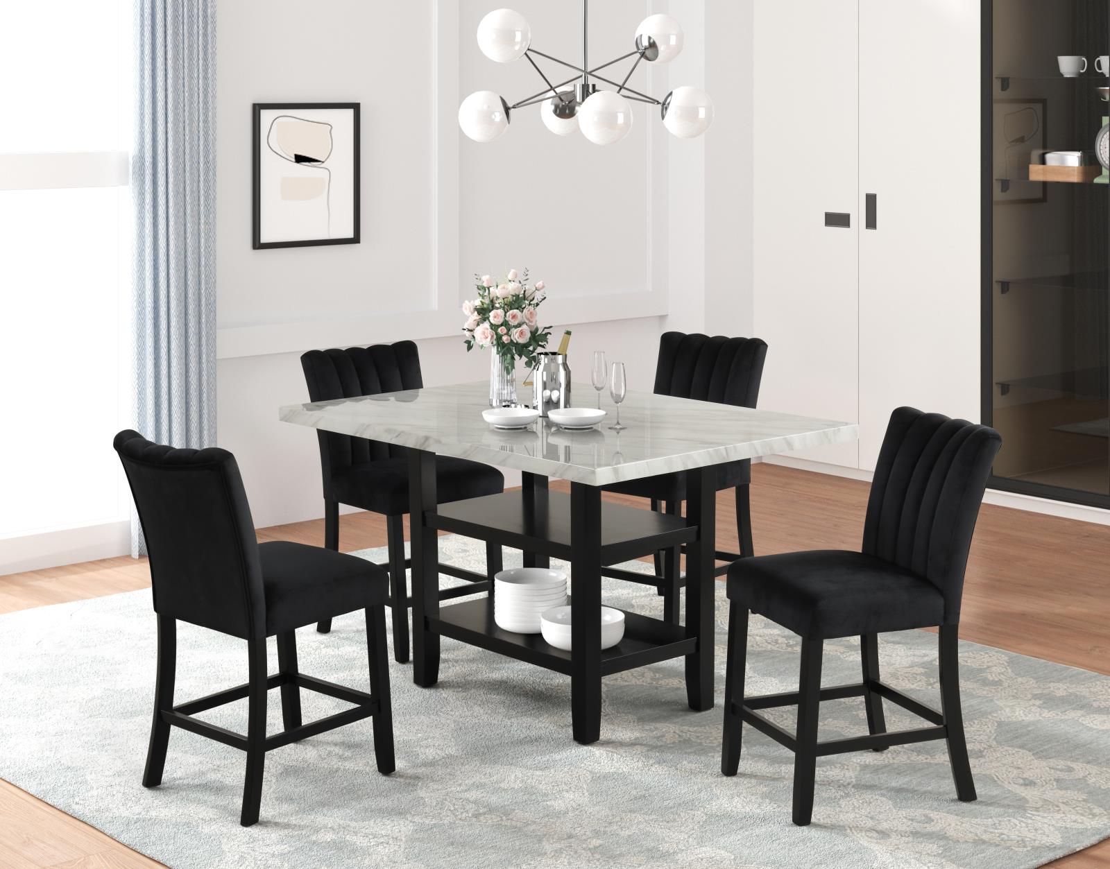 Ayla White & Black 5-Piece Pub Table Set