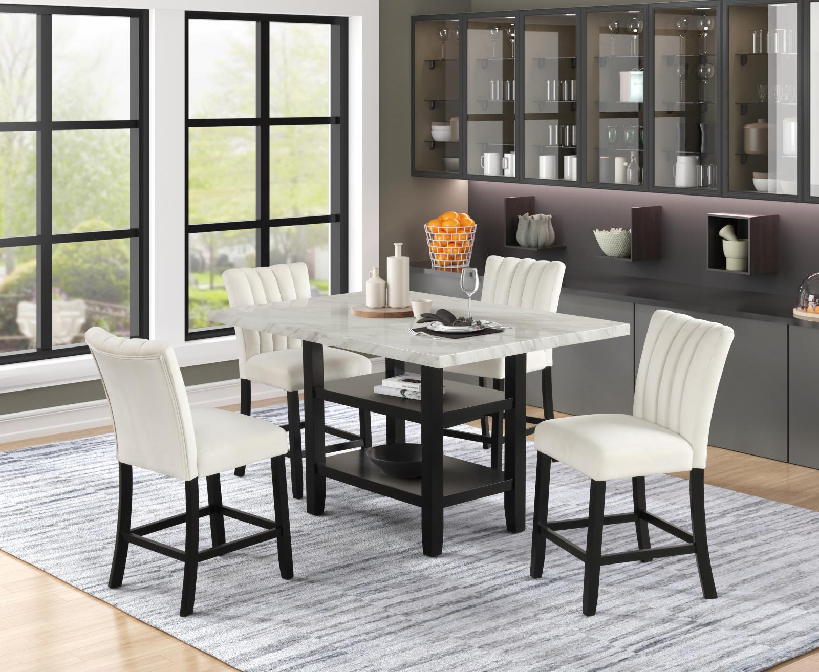 Ayla White & Cream 5-Piece Pub Table Set