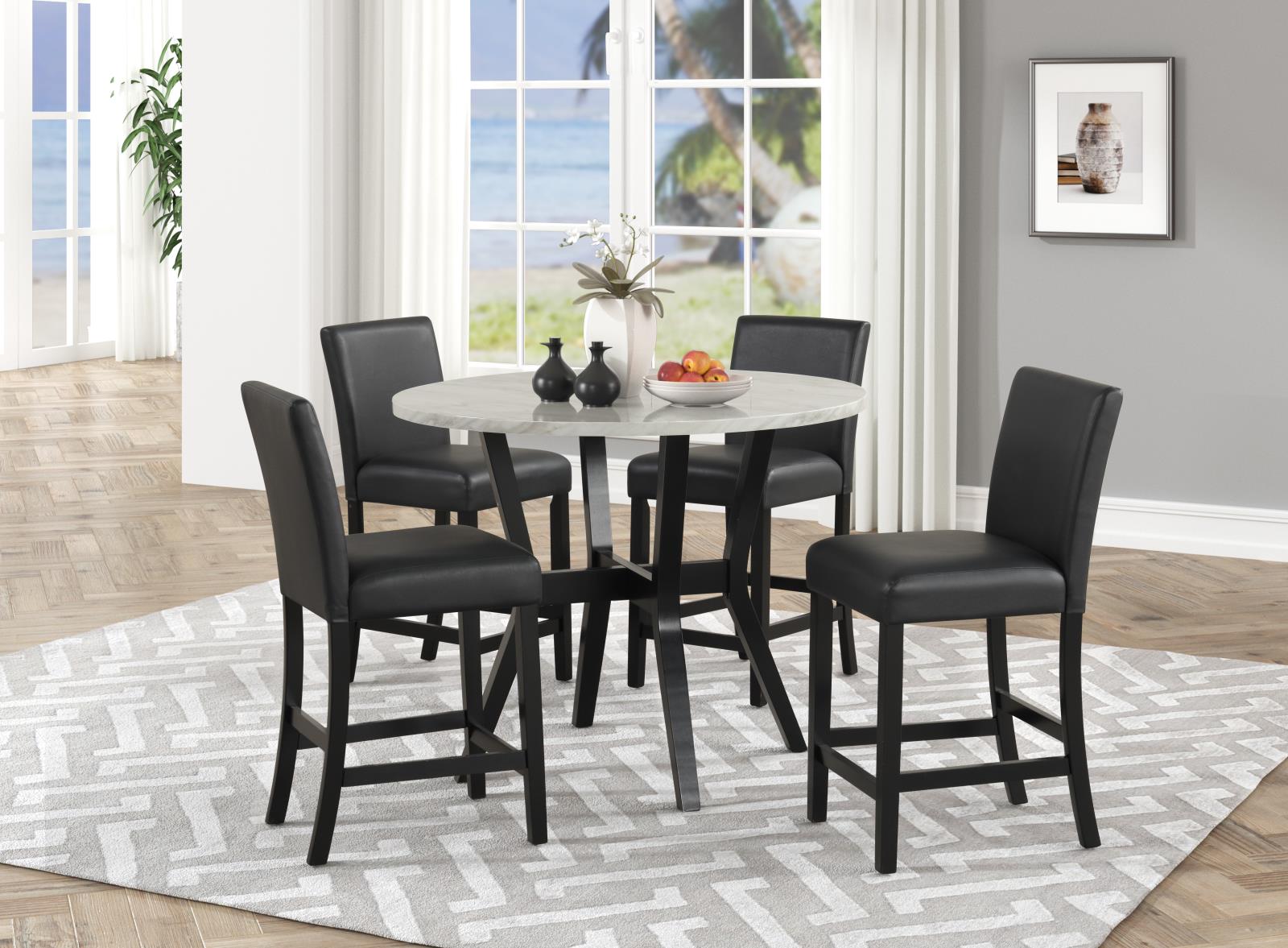 Ariana White & Black 5-Piece Pub Table Set