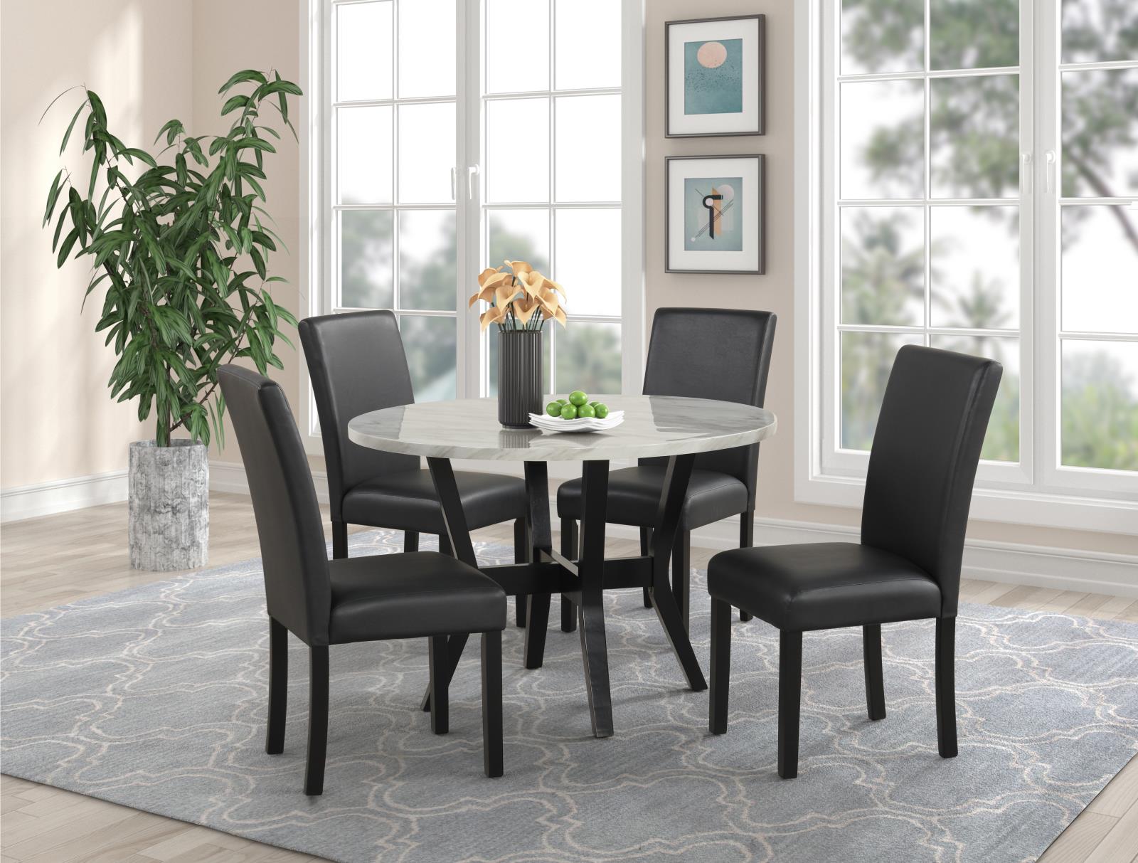 Maria White & Black 5-Piece Dining Set