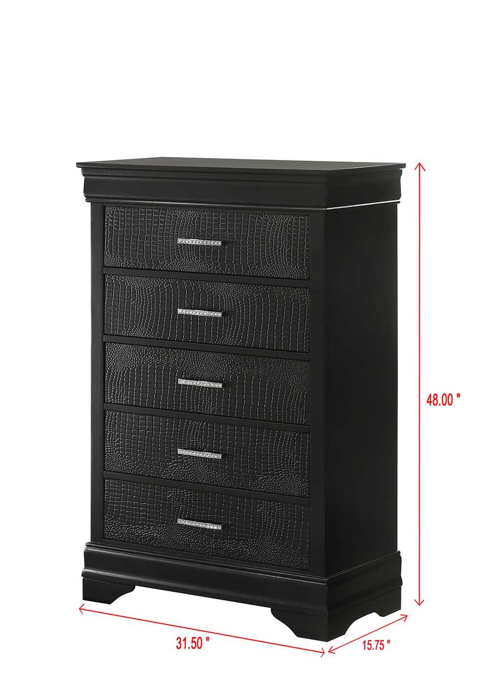 Arya Black 5-Drawer Chest