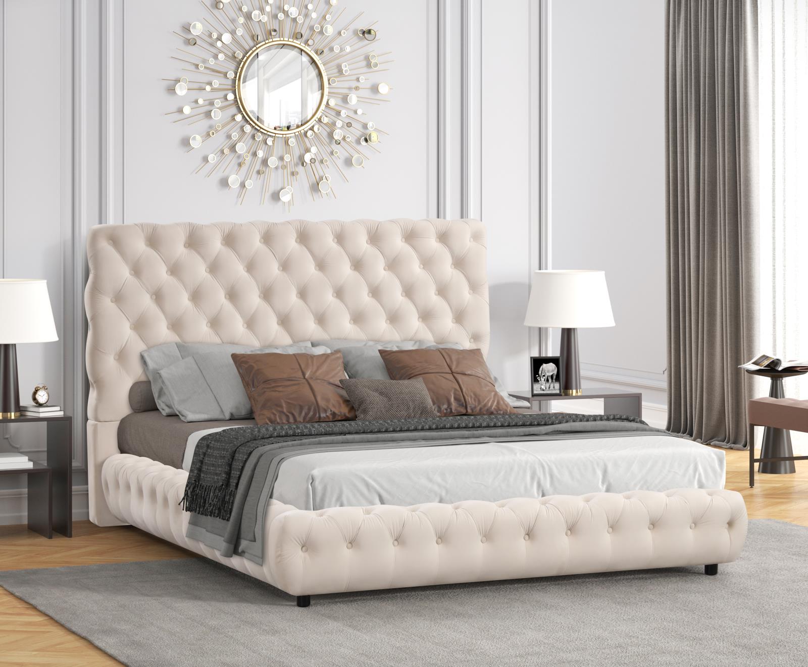 Lena Cream Upholstered Queen Bed — view 2