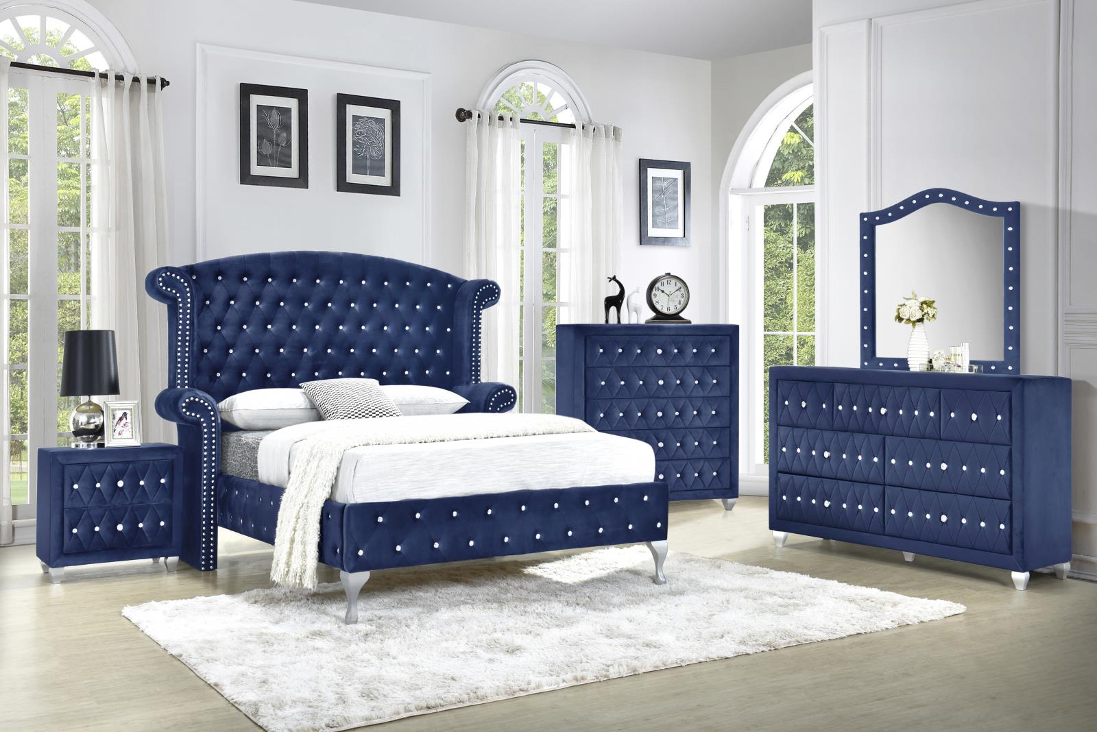Stella Blue Upholstered Velvet Mirror