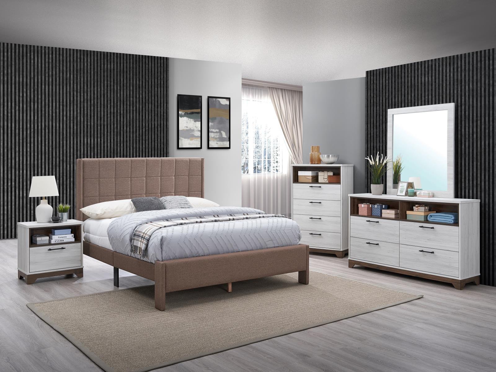Angelina Brown & White Full Bed, Dresser & Mirror