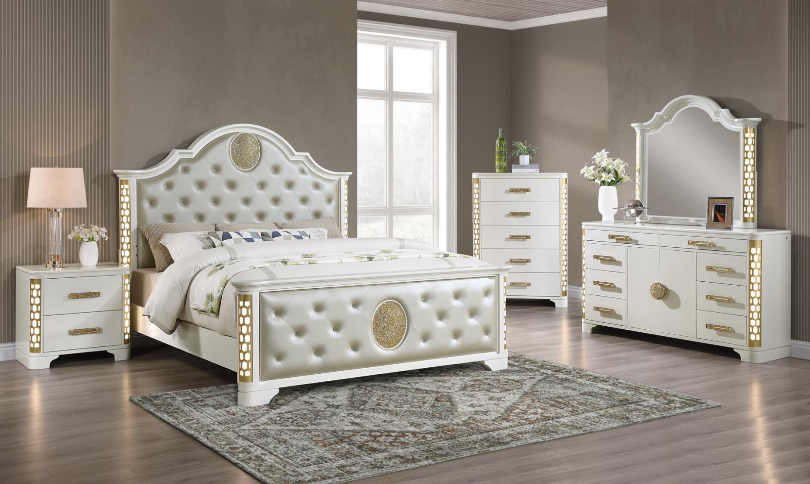 Sofia Beige 5-Drawer Chest with LED Light