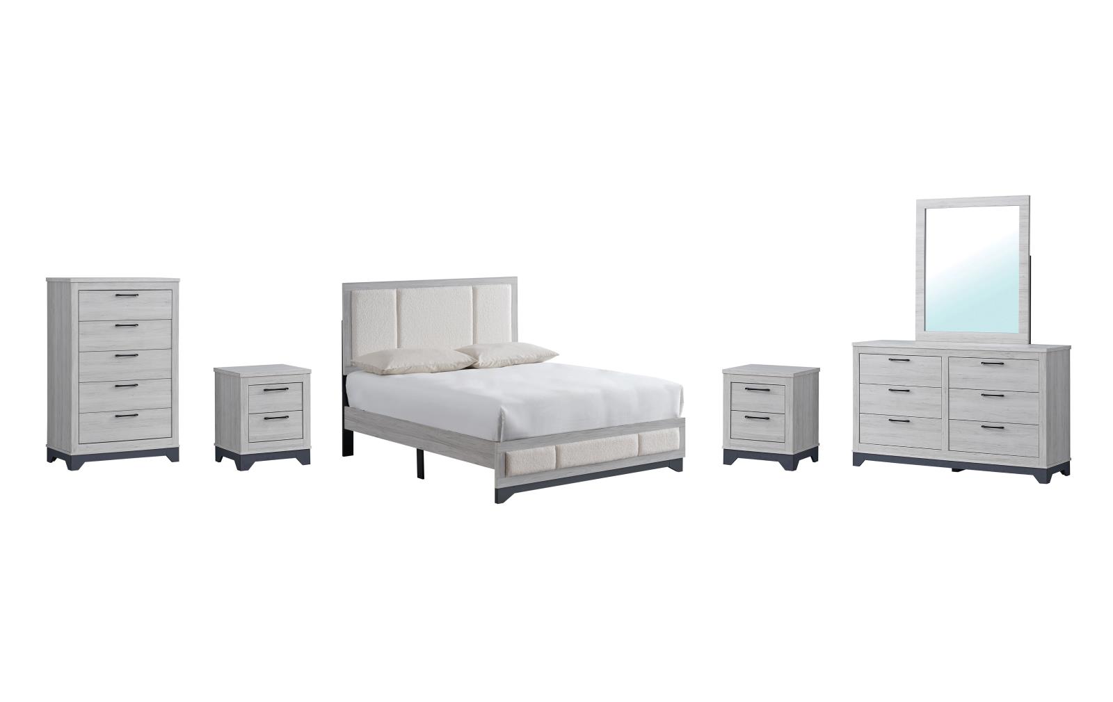 Vivienne White Full Bed, Dresser, Mirror, Chest & Nightstand — view 2