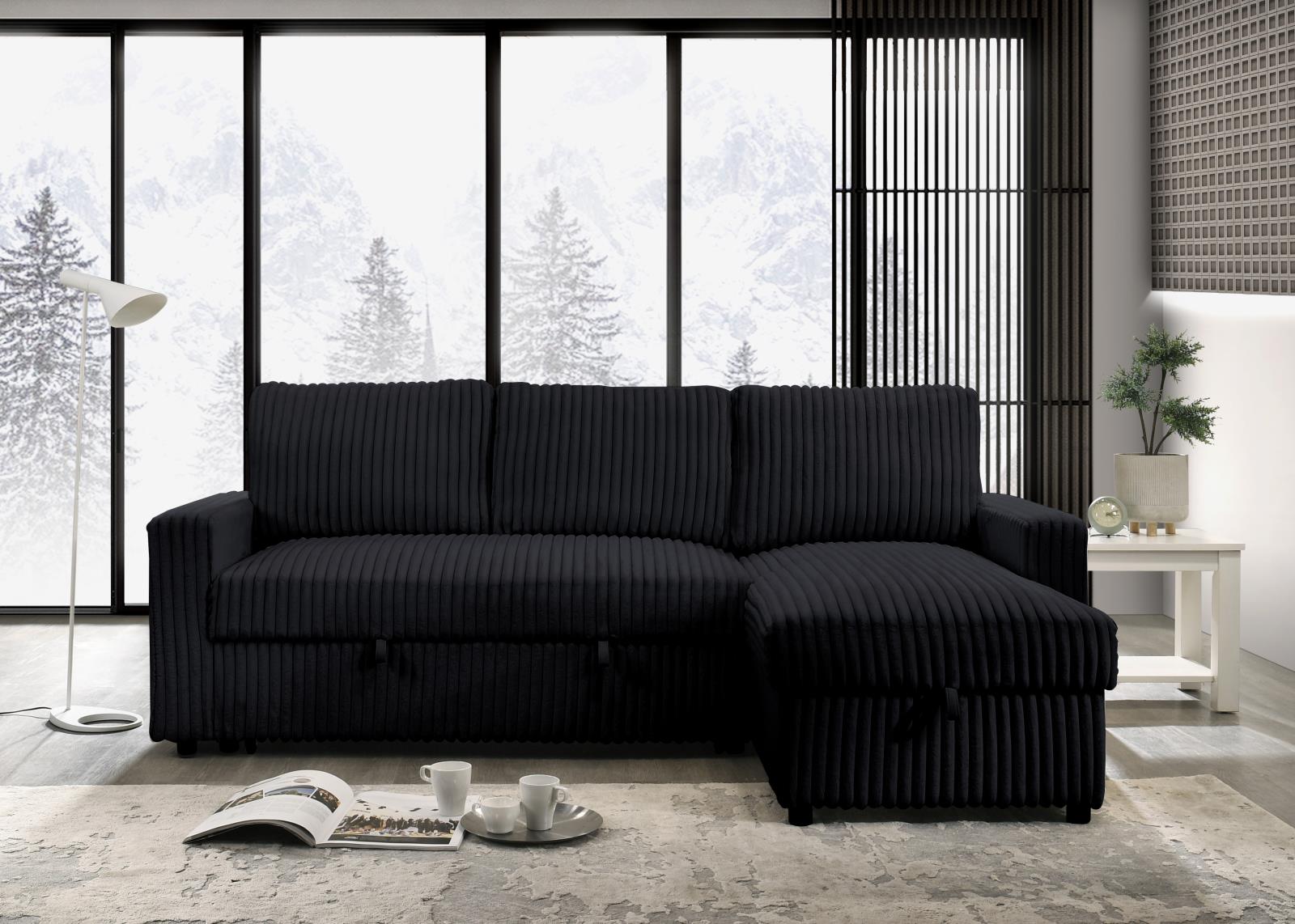 Jayla Black Reversible Sectional with Pull-Out Bed & Storage Chaise
