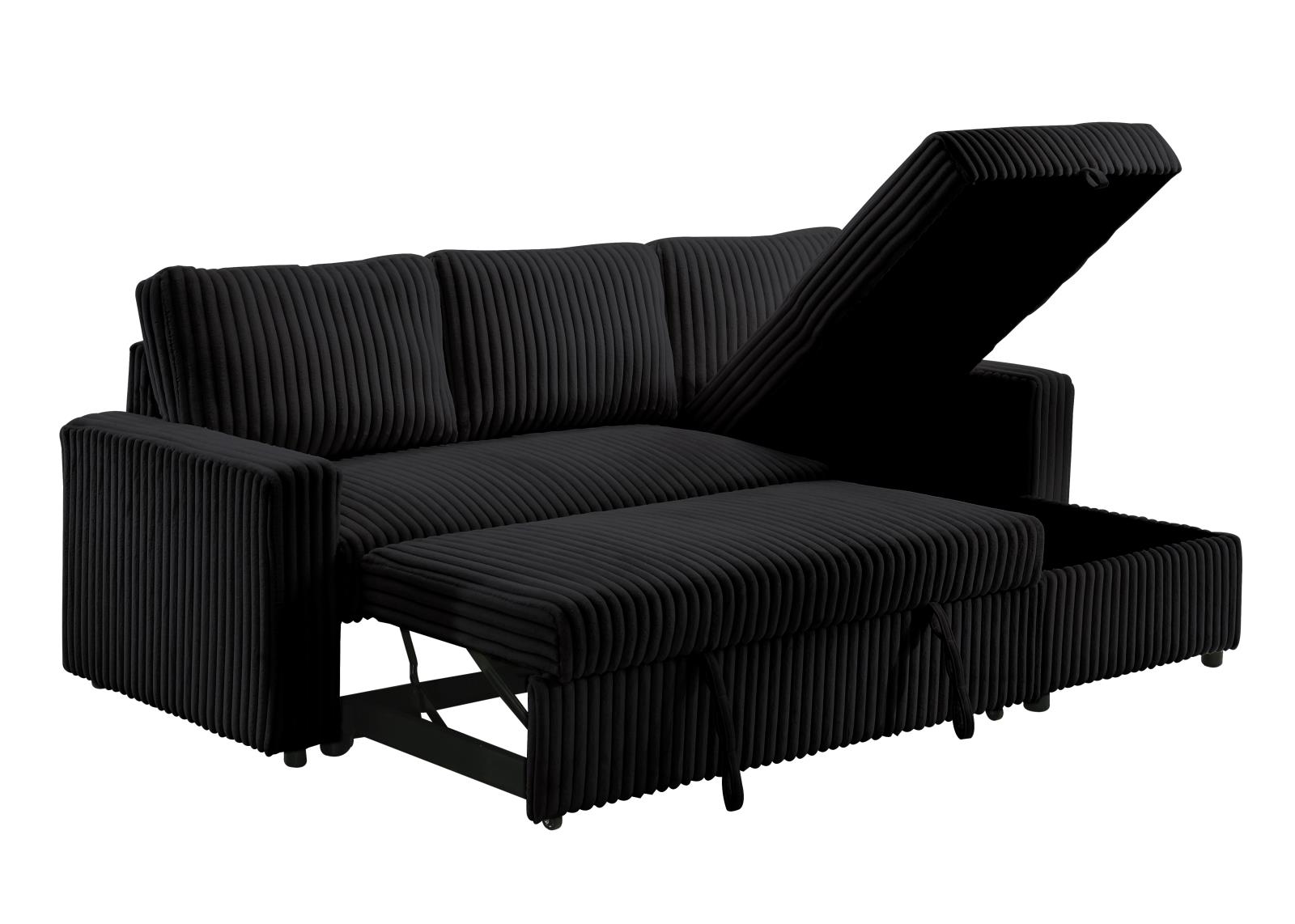 Jayla Black Reversible Sectional with Pull-Out Bed & Storage Chaise — view 2