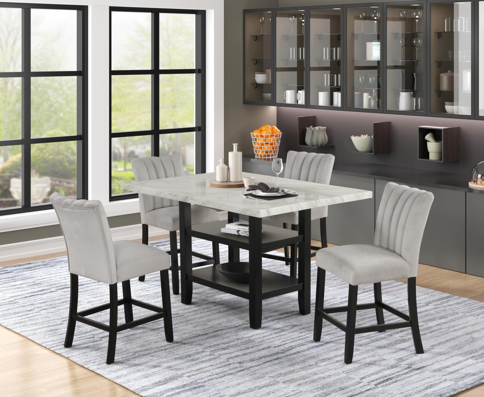 Ayla White & Gray 5-Piece Pub Table Set