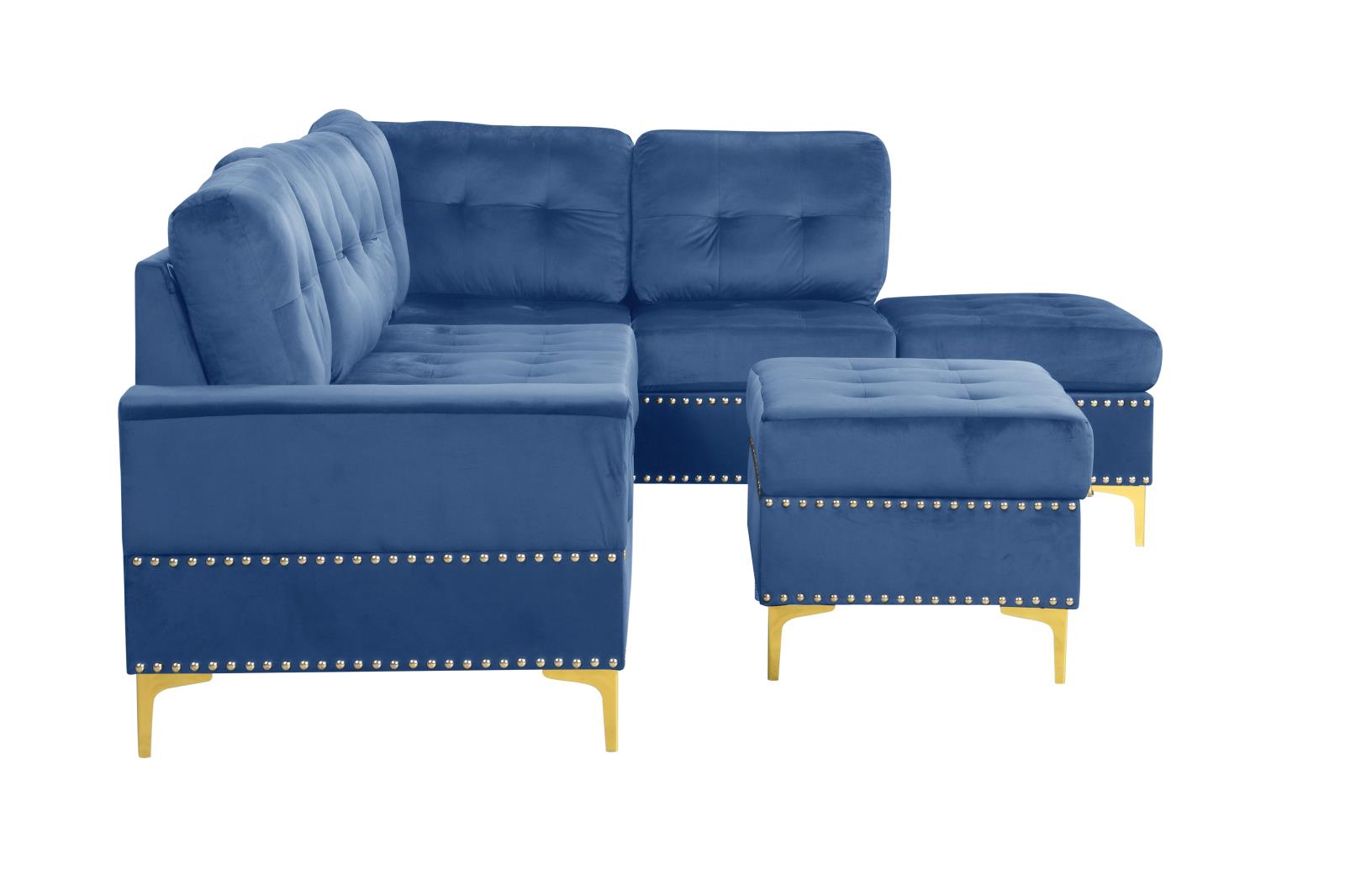 Naples Blue Velvet Storage Ottoman with Gold Legs — view 2