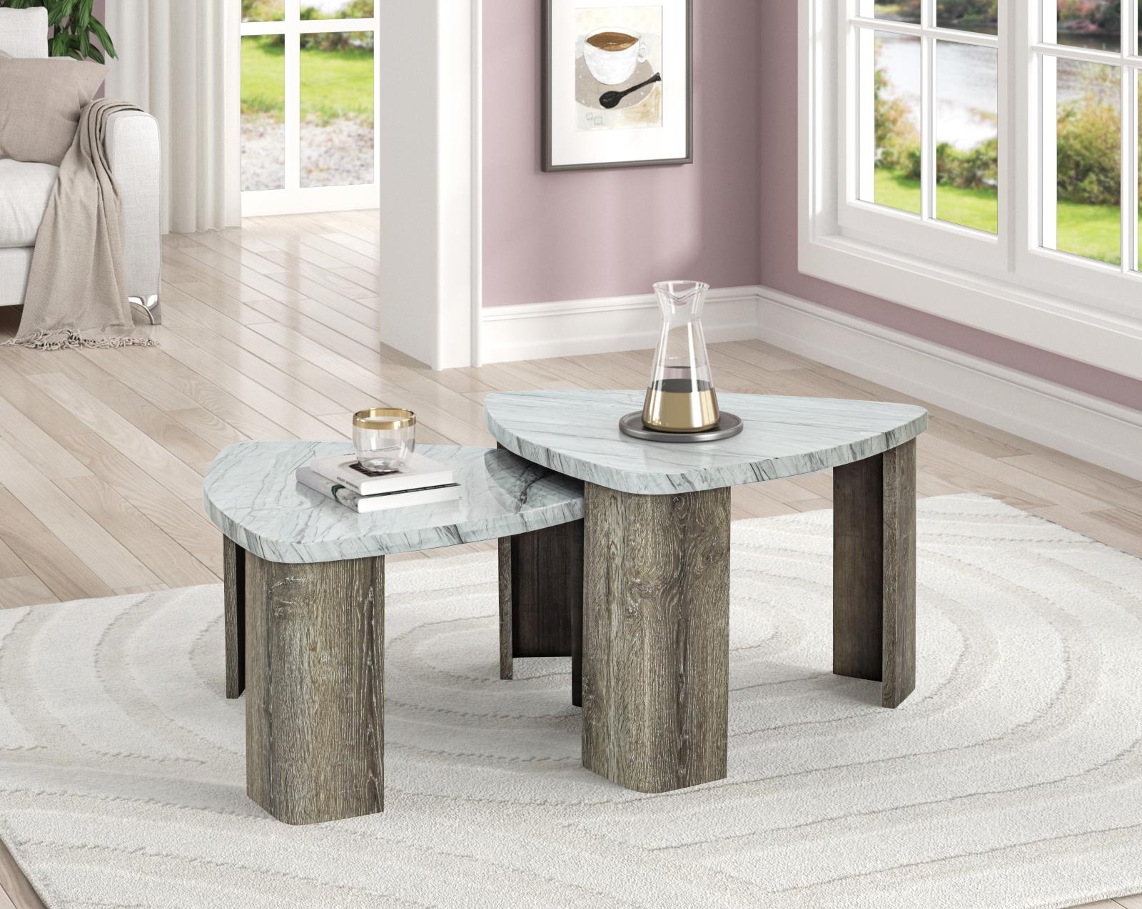 Blaire Gray 2-Piece Nesting Coffee Table Set with Extended Width: 64"