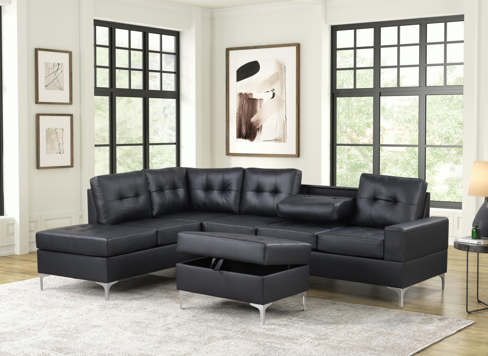 Myers Black Storage Ottoman with Plastic Legs