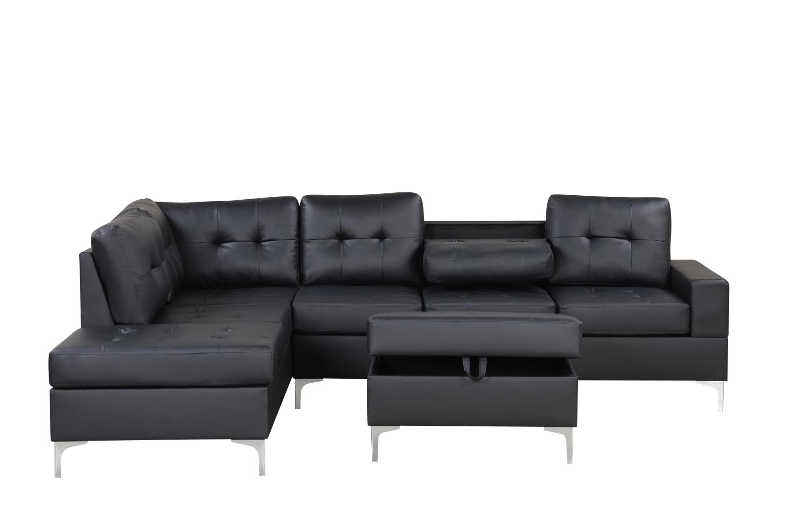 Myers Black Sectional & Ottoman — view 2