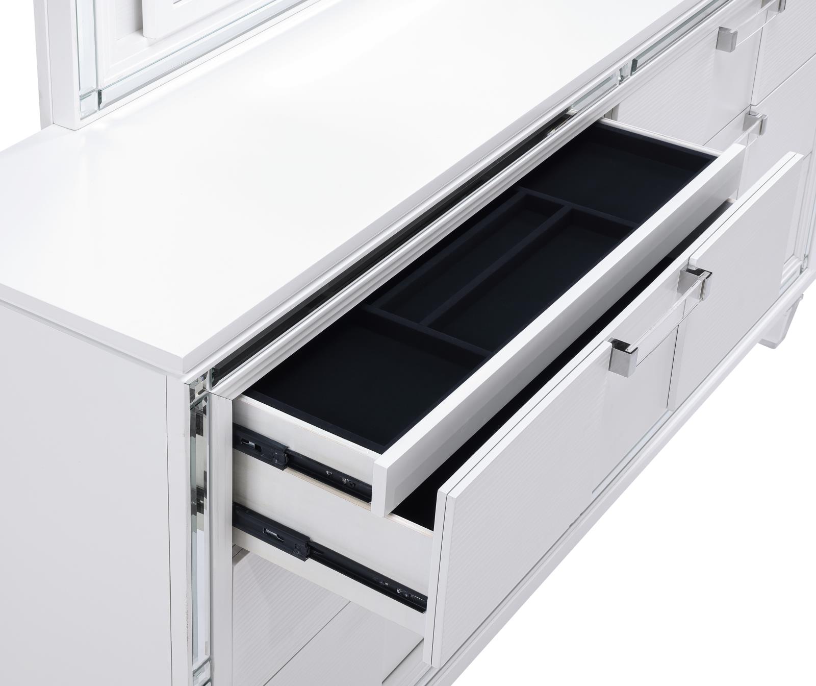Olivia White Queen Bed, Dresser & Mirror — view 7