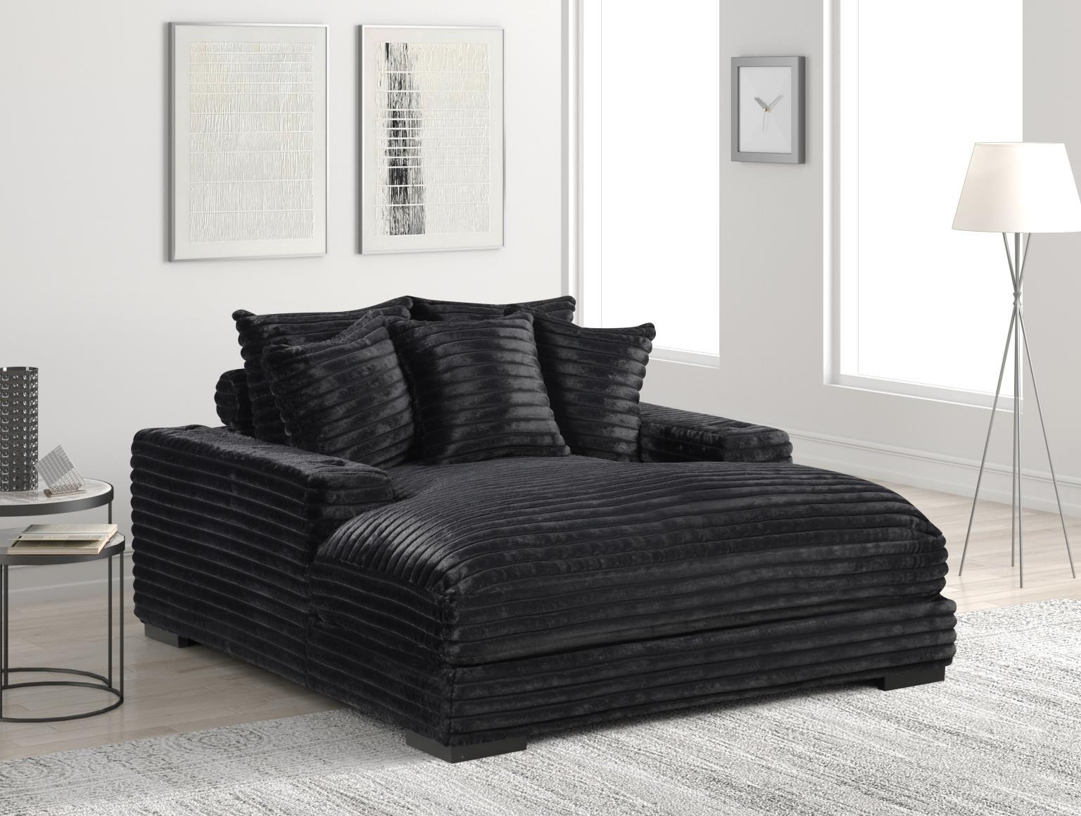 Julia Black Chaise Lounge with Two Cup Holder