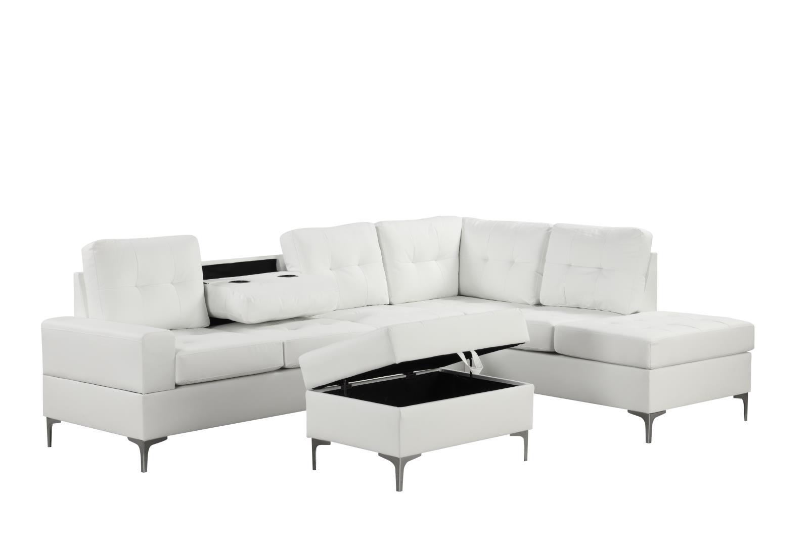 Myers 2-Piece Reversible White Sectional with Drop-Down Table (Metal Legs) — view 2
