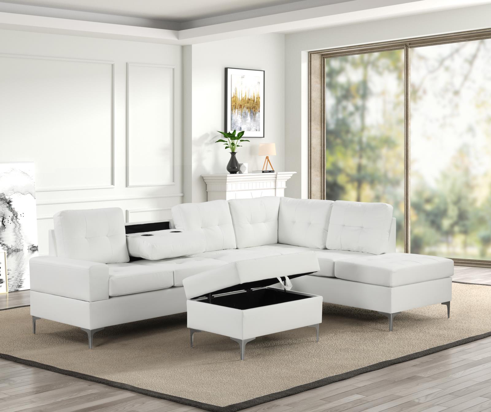 Myers White Storage Ottoman with Plastic Legs
