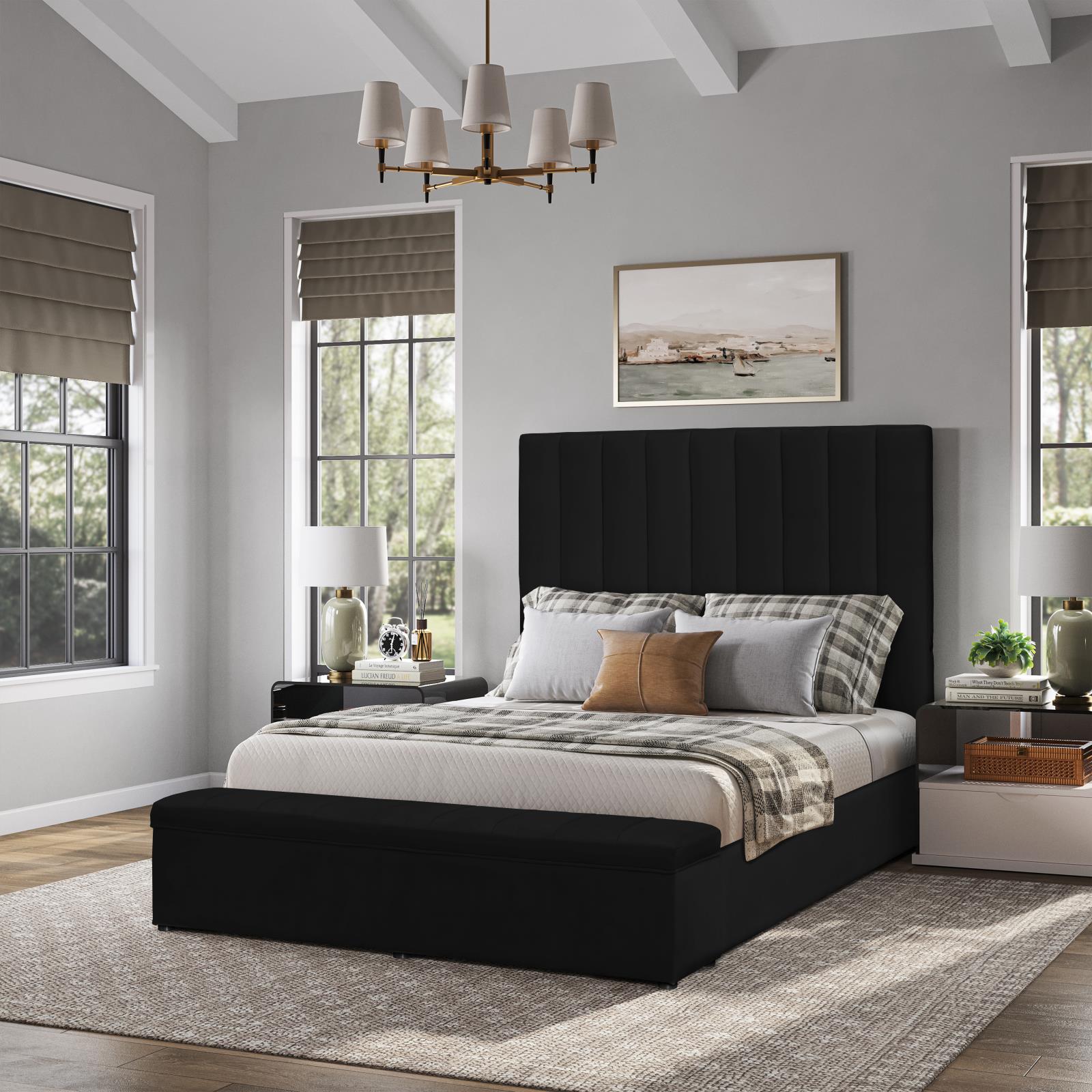 Jane Black Upholstered Storage King Bed with USB Charger — view 3