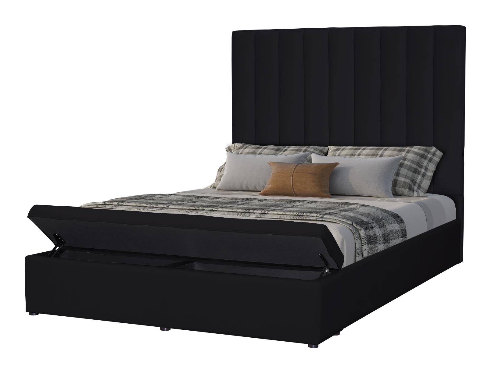 Jane Black Upholstered Storage King Bed with USB Charger