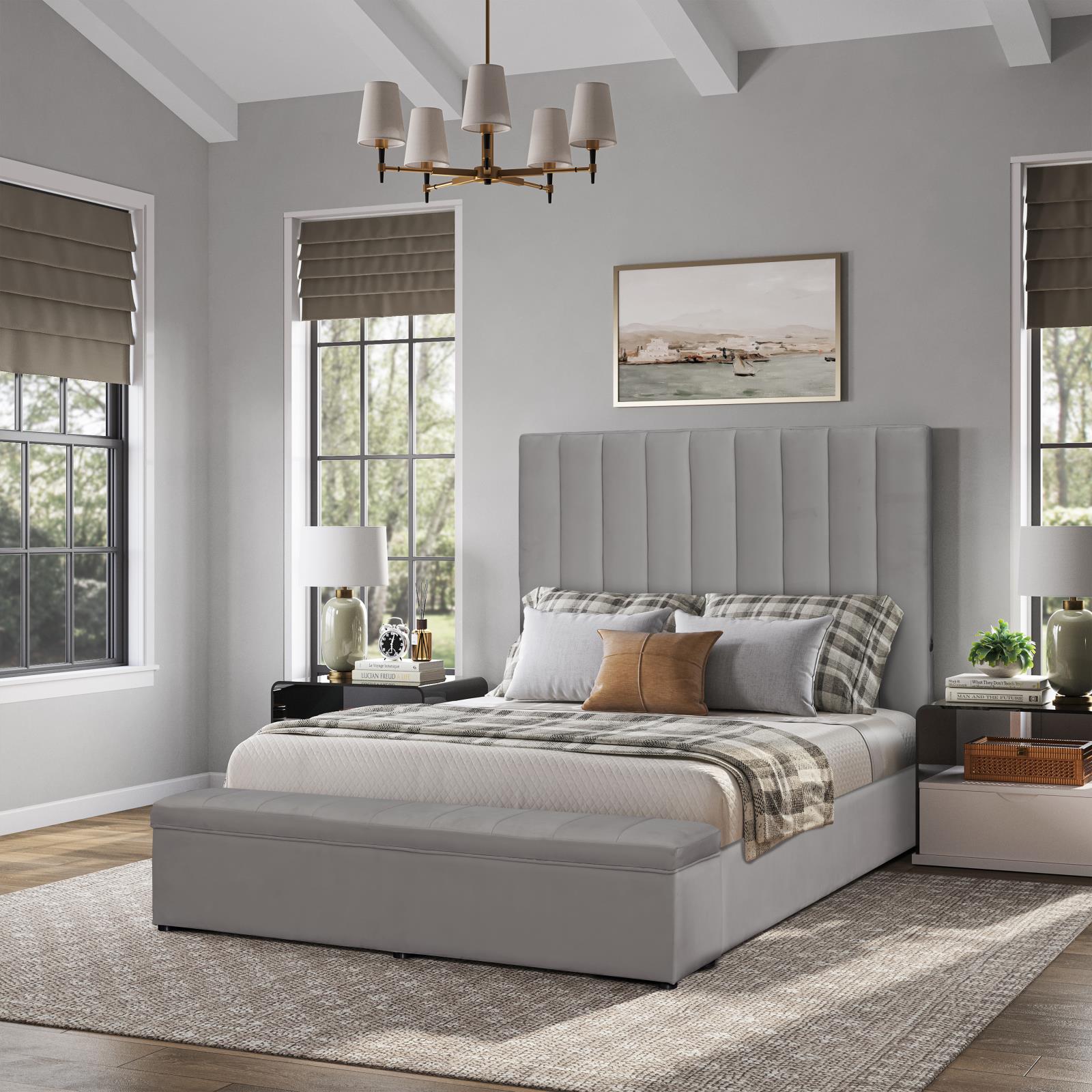Jane Gray Upholstered Storage King Bed with USB Charger — view 3