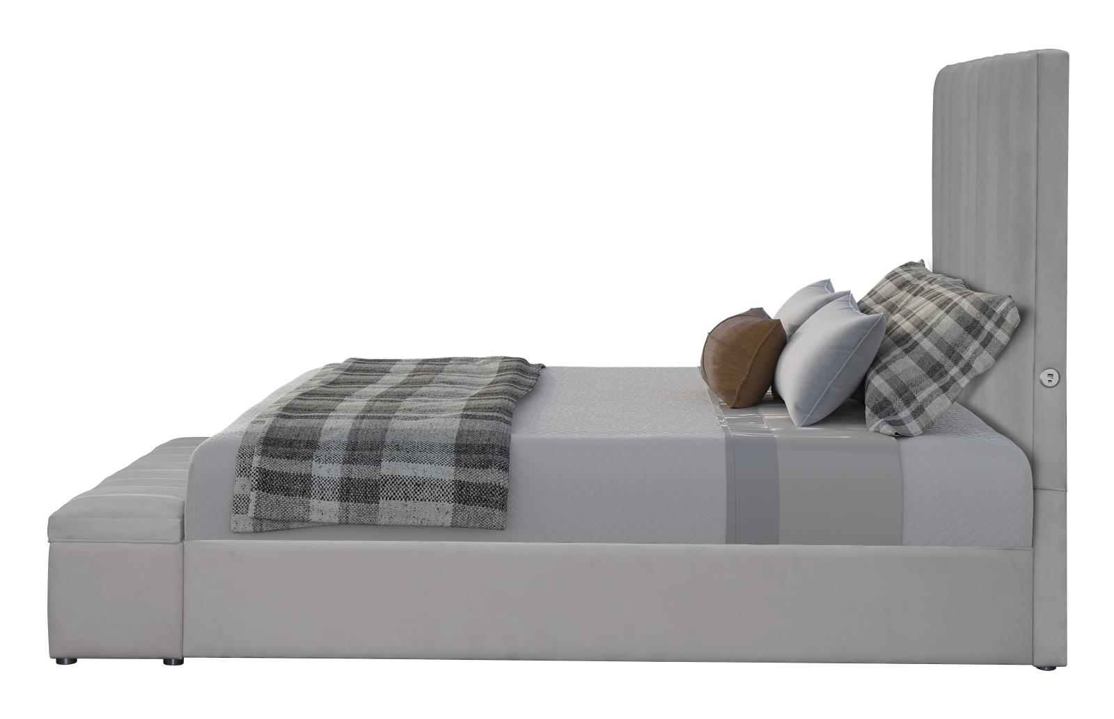 Jane Gray Upholstered Storage King Bed with USB Charger — view 2