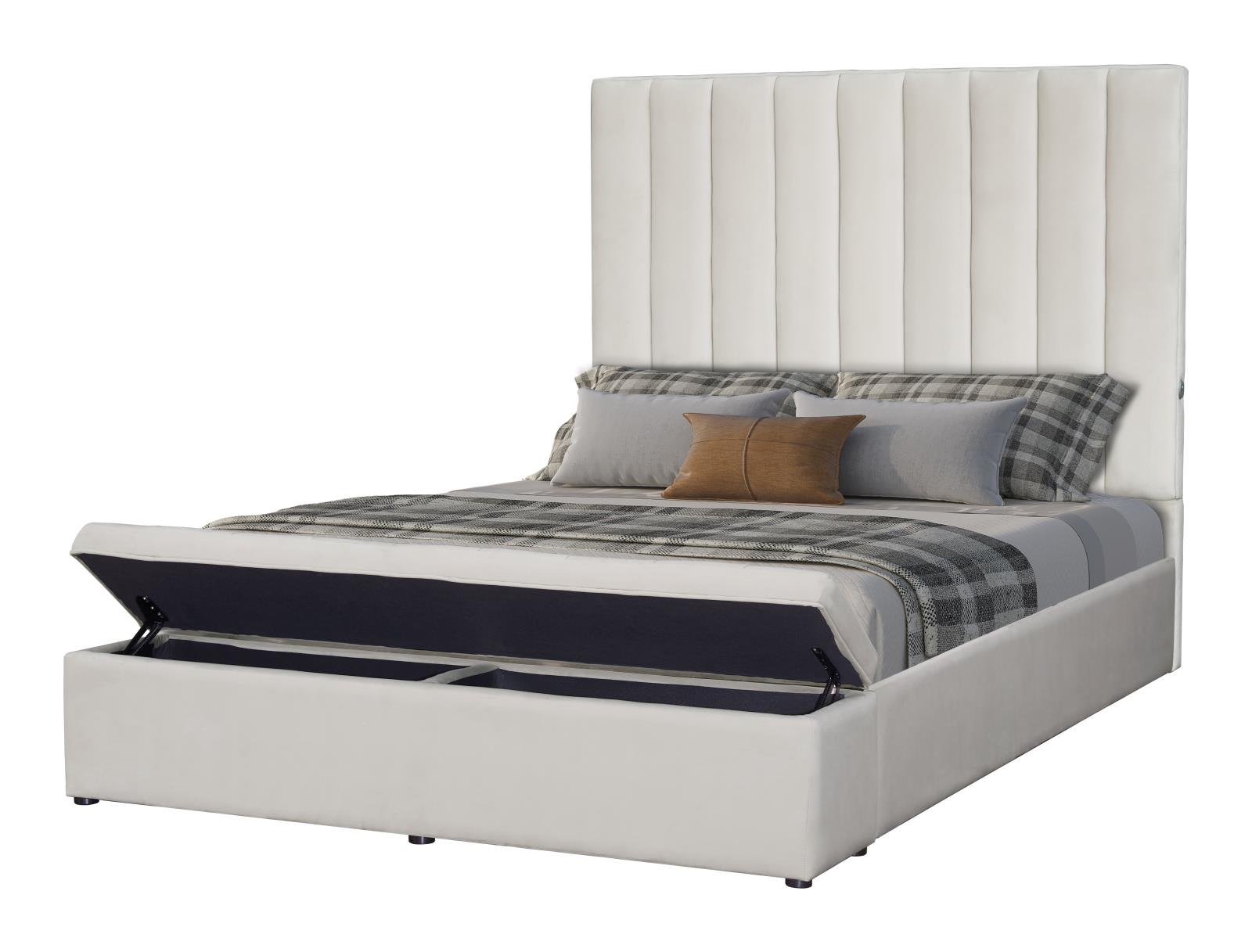 Jane Cream Upholstered Storage King Bed with USB Charger