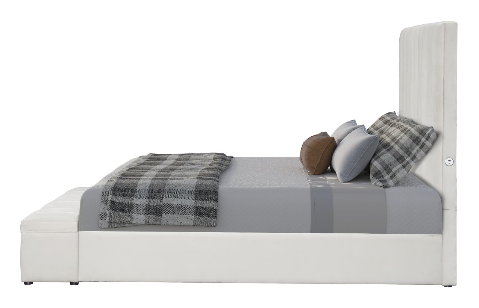 Jane Cream Upholstered Storage King Bed with USB Charger — view 2