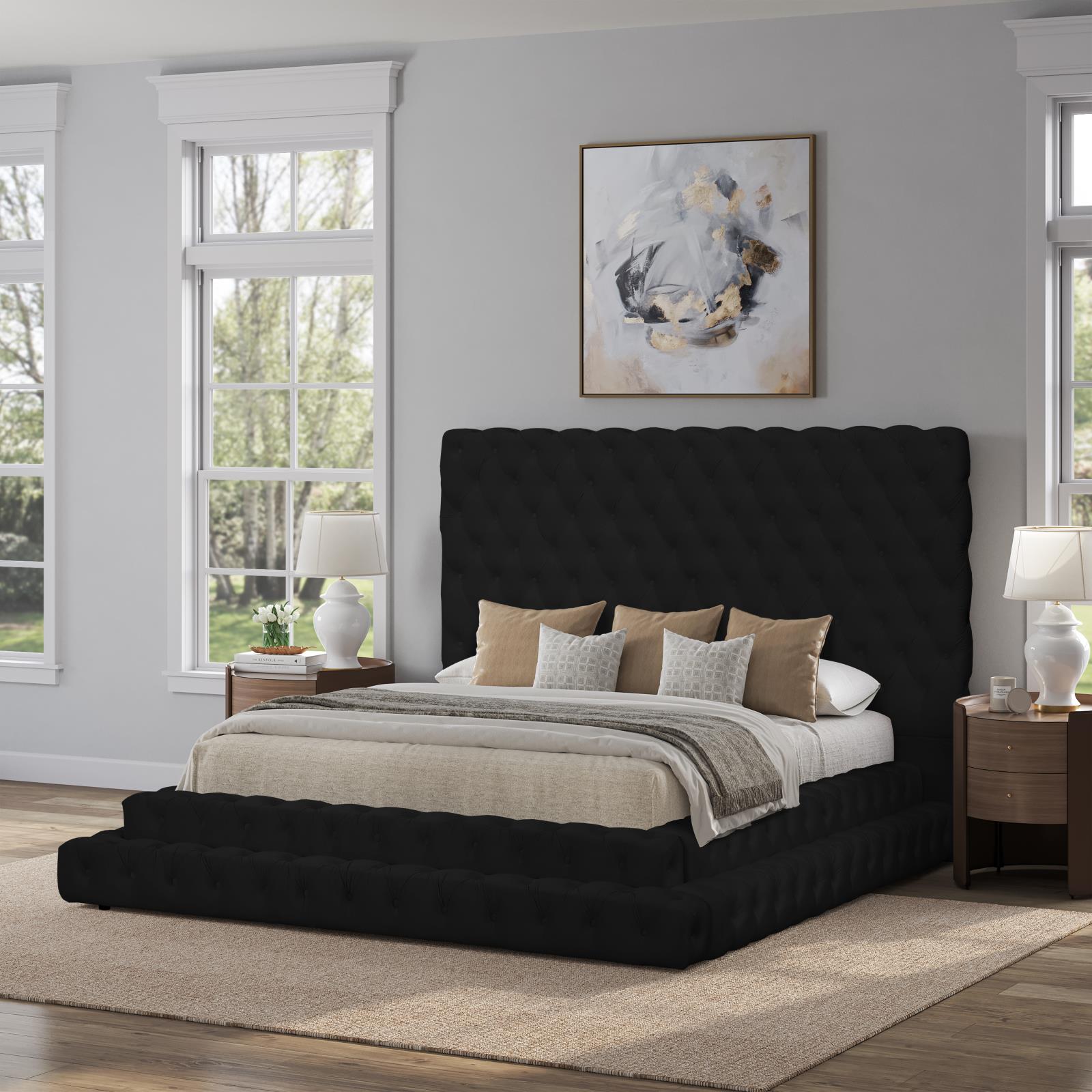 Vera Black Upholstered King Bed with USB Charger — view 3