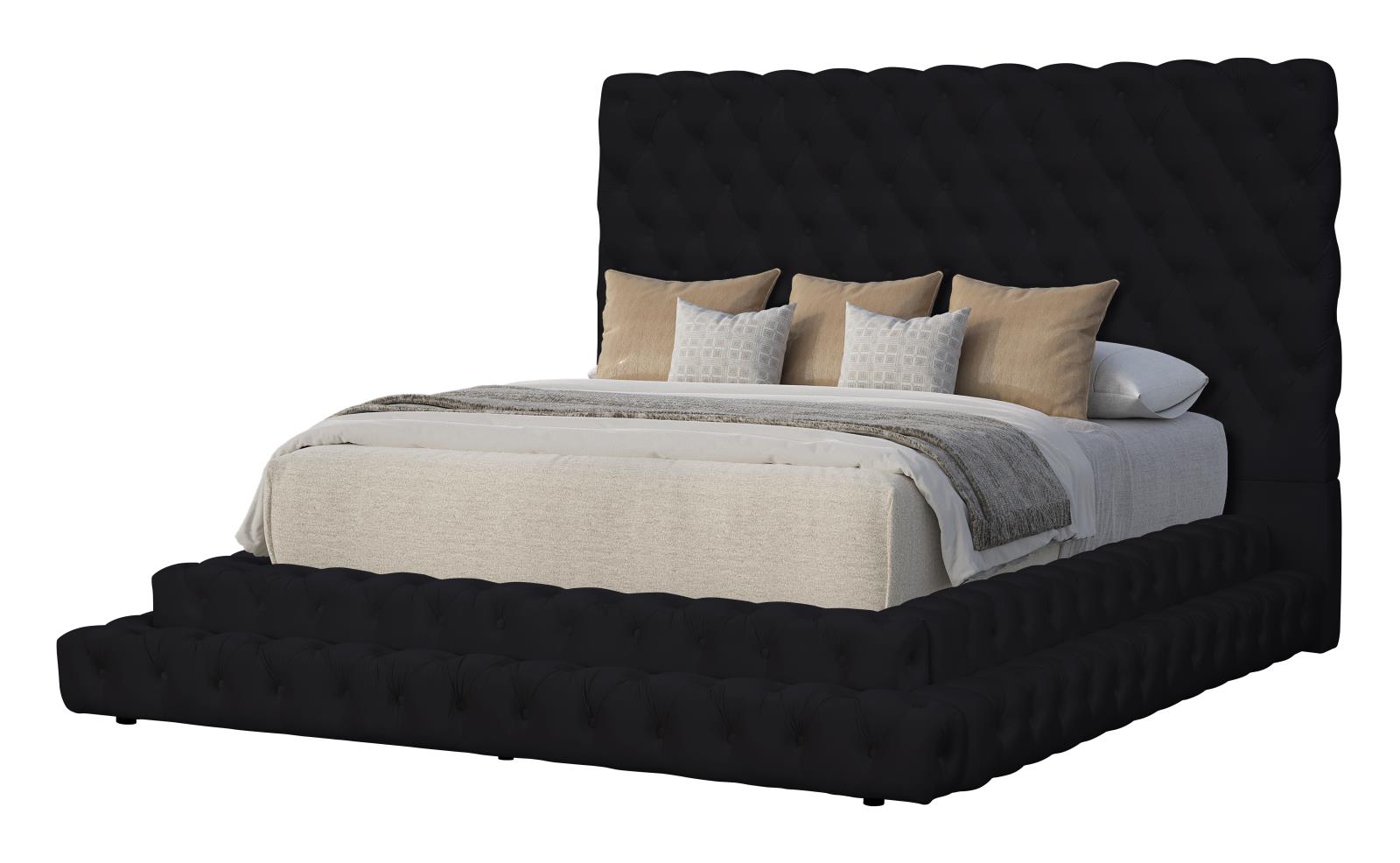 Vera Black Upholstered Queen Bed with USB Charger