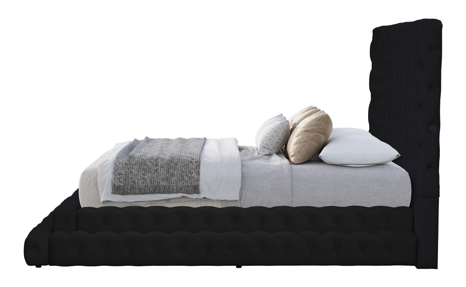 Vera Black Upholstered King Bed with USB Charger — view 2